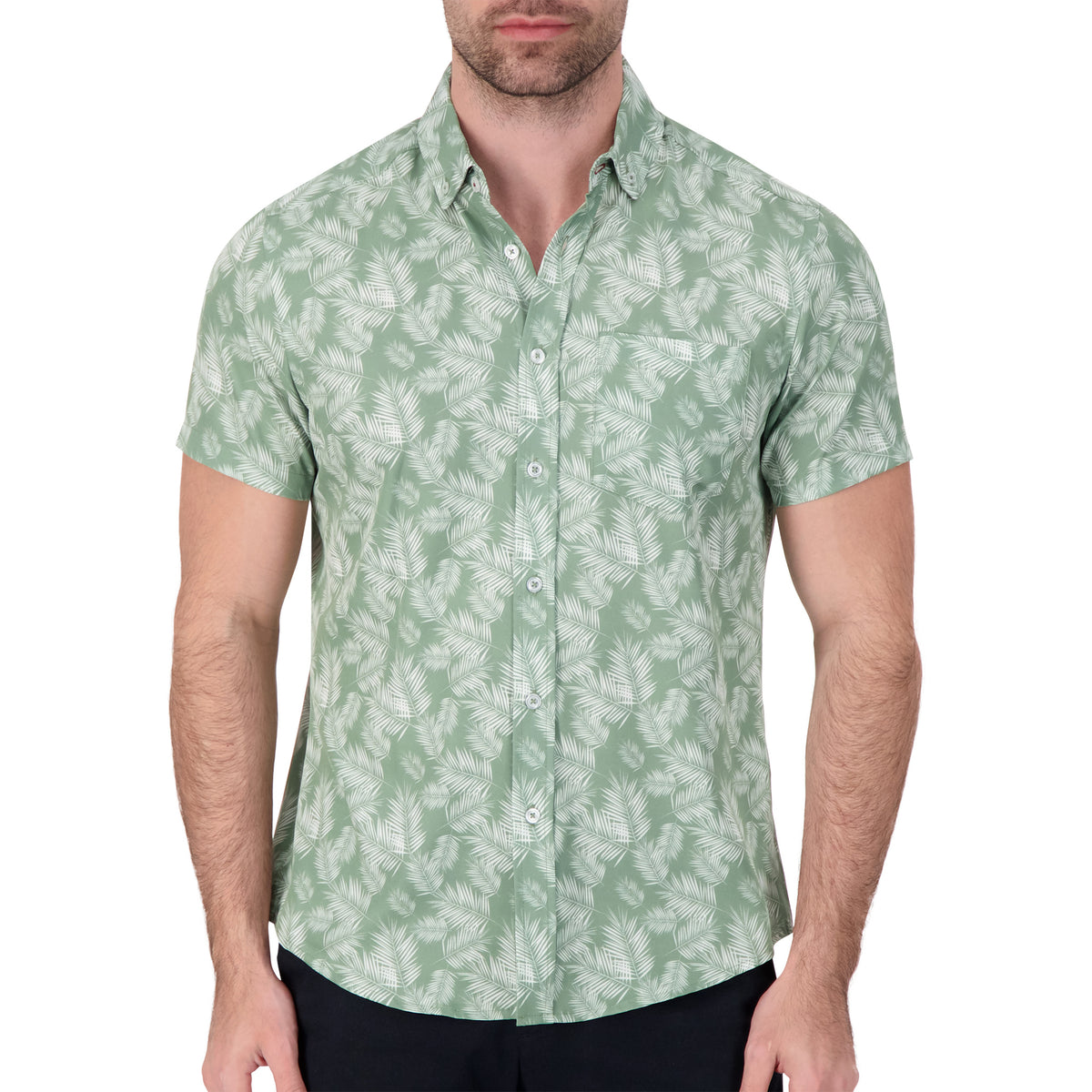 Short Sleeve 4-Way Stretch Shirt with Leaf Print in Green – Report ...
